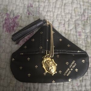 Black Leather Pouch with Gold Details